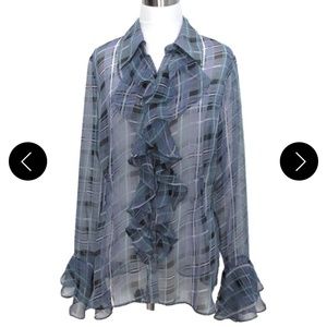 CAbi Style #811 Penelope Sheer Plaid Ruffle Blouse